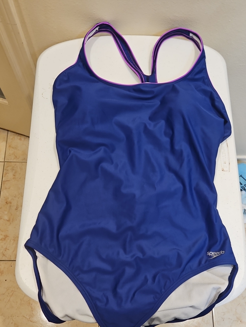 Speedo Blue One-Piece Swimsuit with Pink Trim (24)